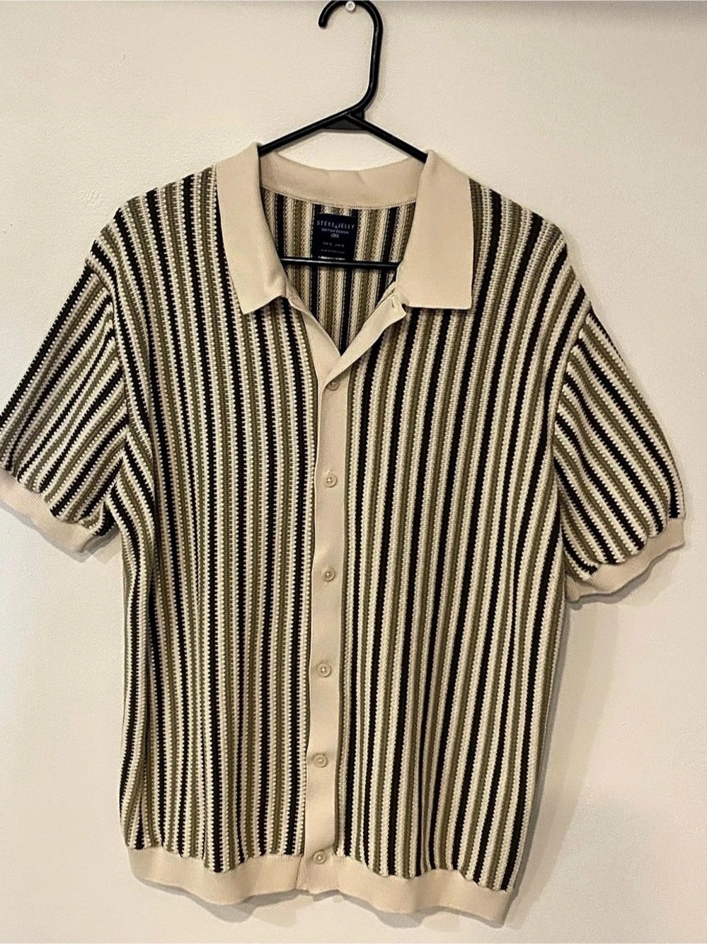 Steel & Jelly Striped Knit Shirt in Green & Cream Size XL